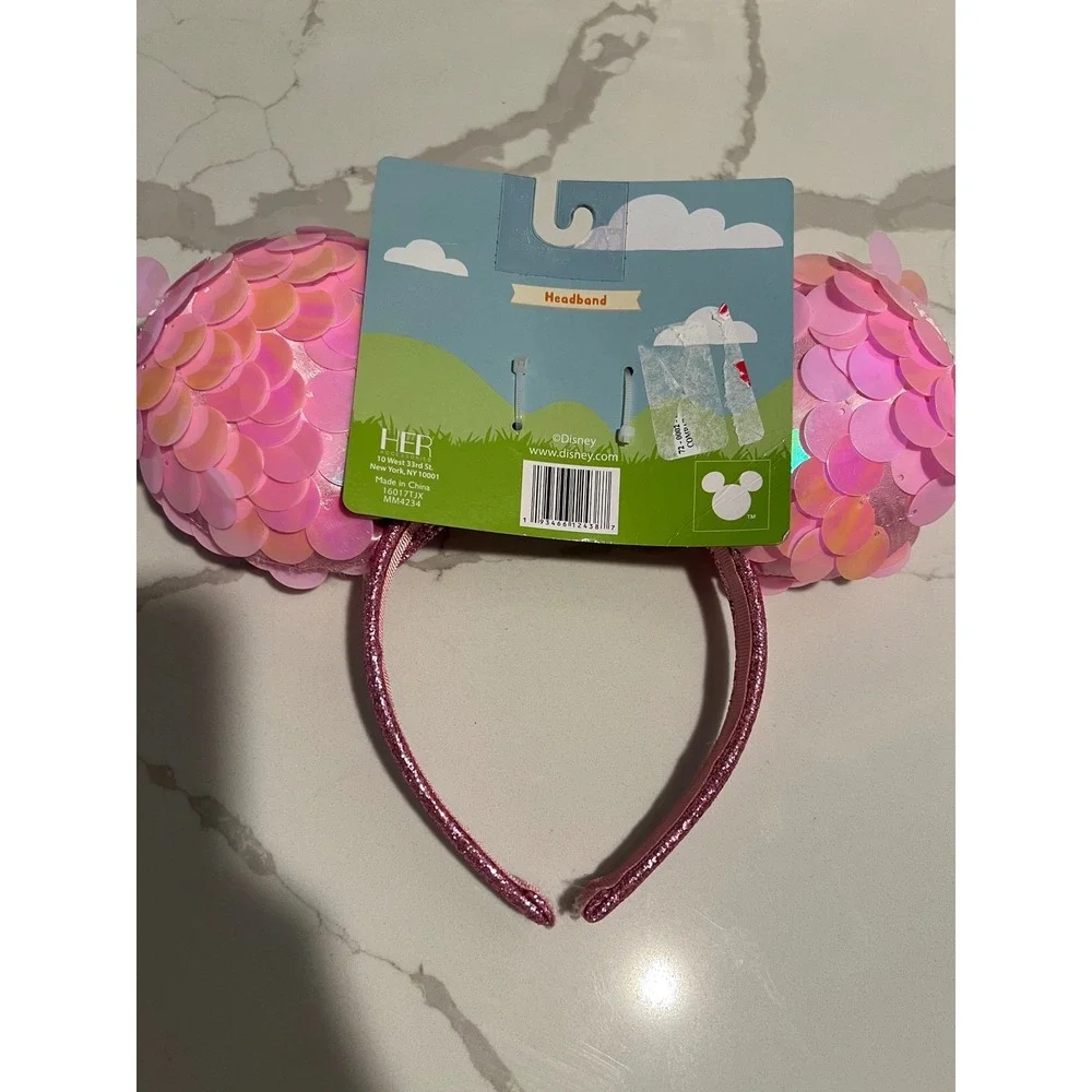 Disney Minnie Mouse Pink Sequin Ears Headband Glitter Bow HER Accessories NEW